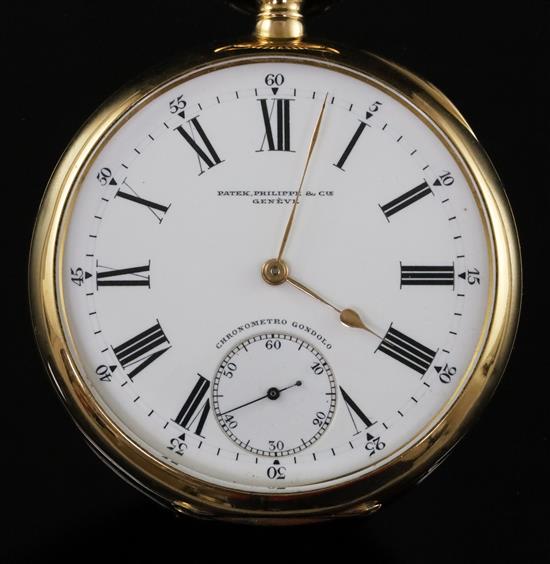 An early 20th century 18ct gold Patek Philippe keyless lever Chronometre Gondolo open face pocket watch,